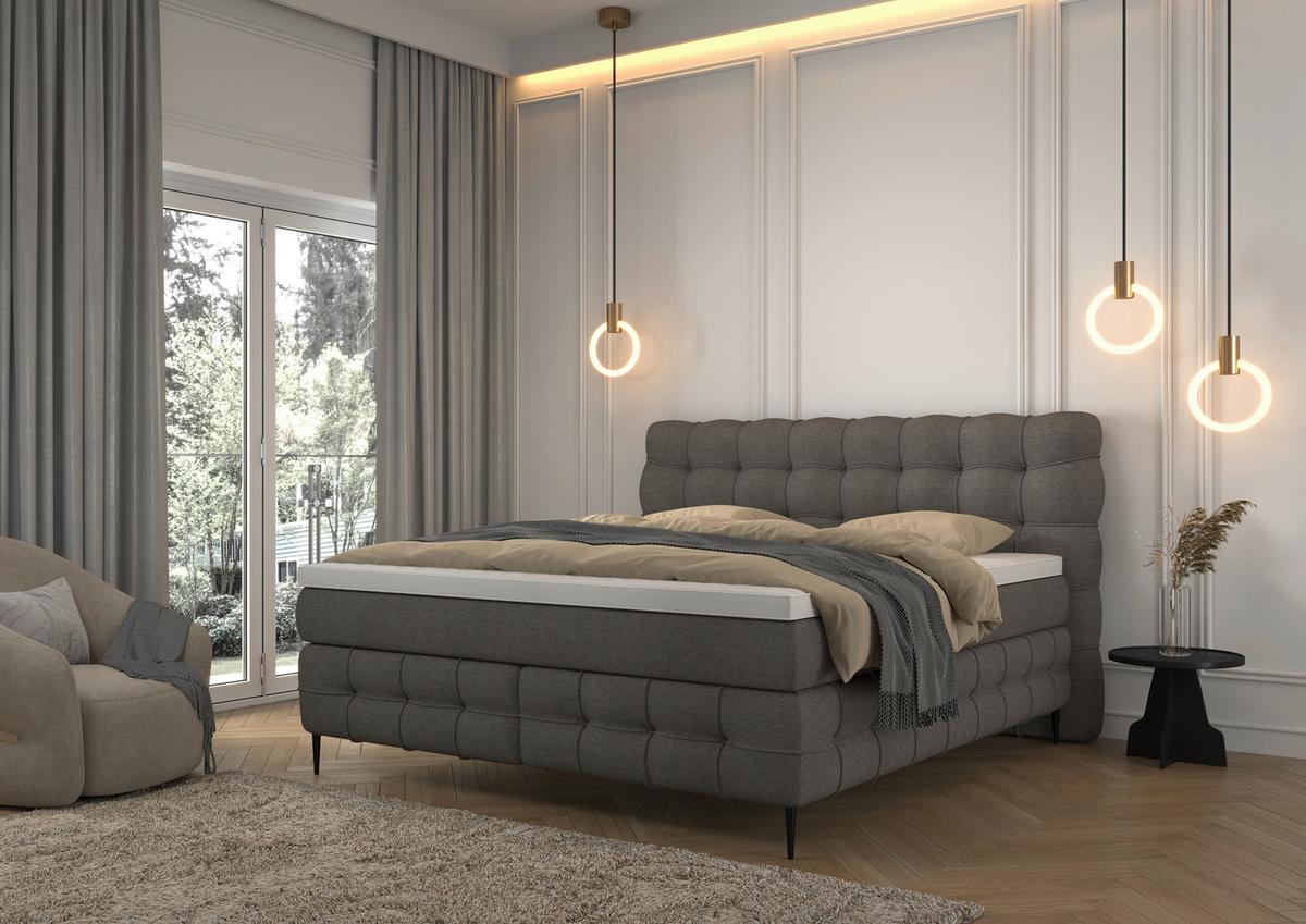 Boxspring- Ágy Scarlett 180/200 Cm - sötétszürke, Konventionell, faalapú anyag/textil (180/200cm)