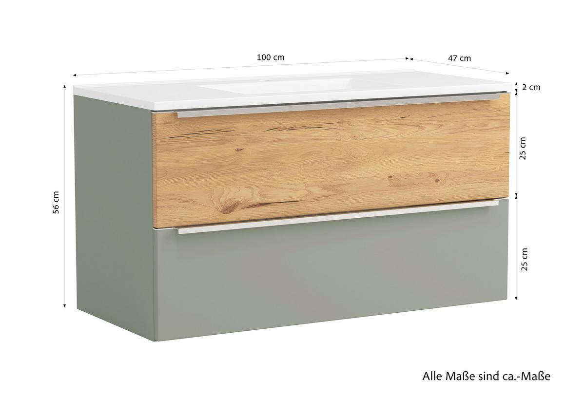 WASCHTISCHKOMBI Schilfgrün/Wildeiche B: 100cm - Schilfgrün/Wildeiche, Trend, Holzwerkstoff/Stein (100/54/47cm) - Held