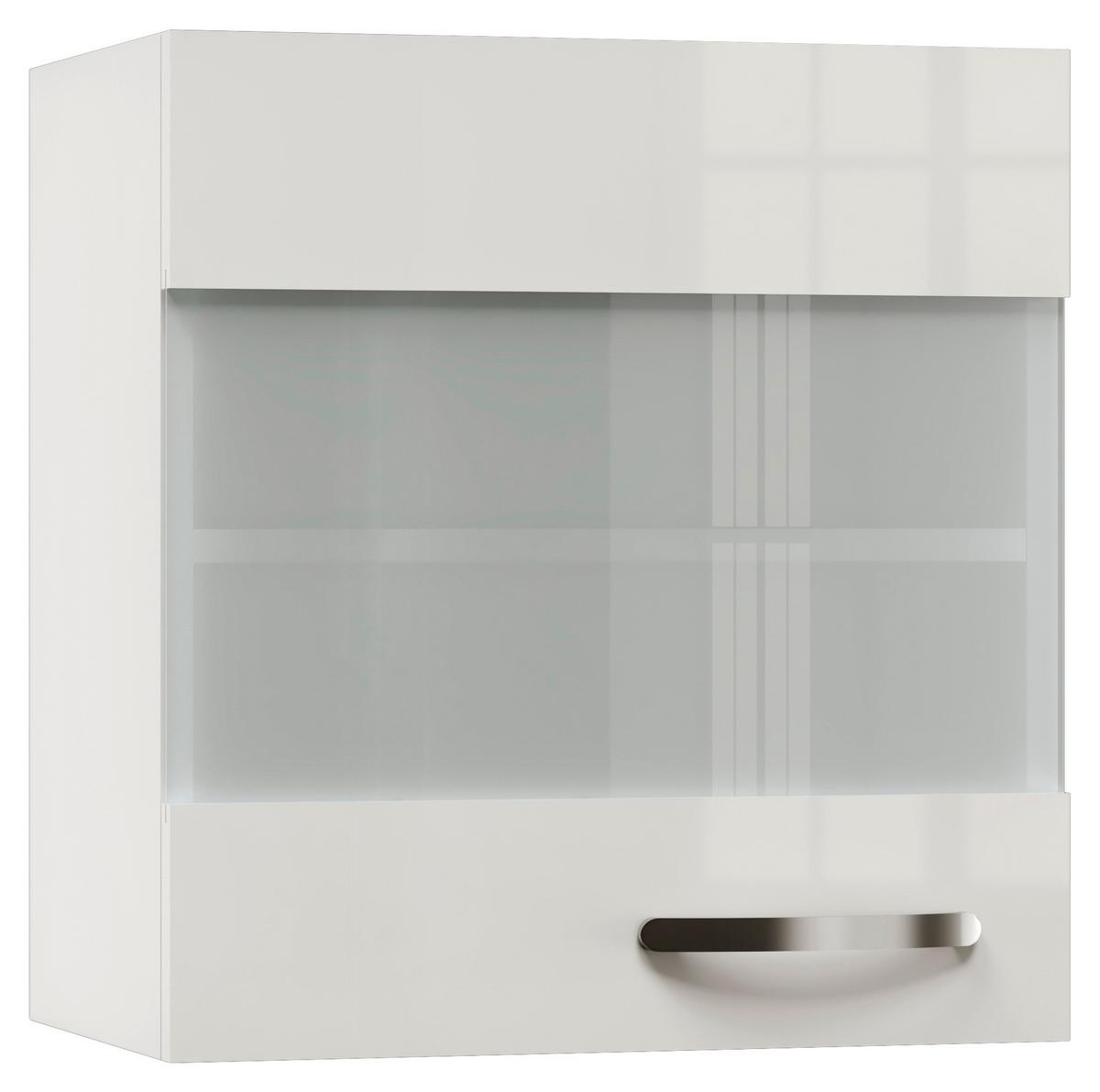 Küchenoberschrank Alba B: 50 cm Weiß 1 Drehtür mit Glas - Weiß Hochglanz/Weiß, MODERN, Holzwerkstoff (50/54,8/32cm)