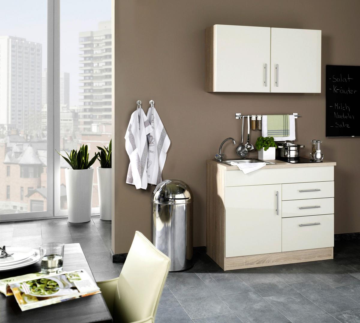 Miniküche Toronto Creme/eiche Dekor B: 100 Cm - Eichefarben/Creme, MODERN, Holzwerkstoff (100cm) - Held