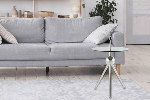 Beistelltisch mit Glasplatte Rund Ontario, Grau/Silber - Silberfarben/Grau, MODERN, Glas/Metall (46/46/52cm) - Kayoom