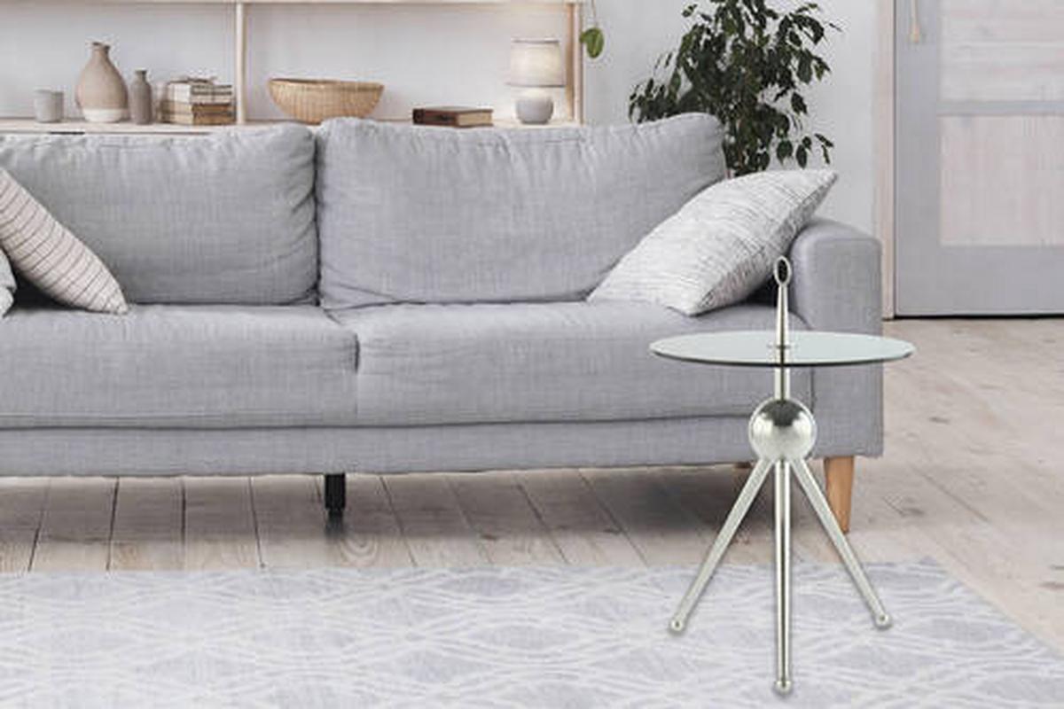 Beistelltisch Mit Glasplatte Rund Ontario, Grau/silber - Silberfarben/Grau, MODERN, Glas/Metall (46/46/52cm) - Kayoom