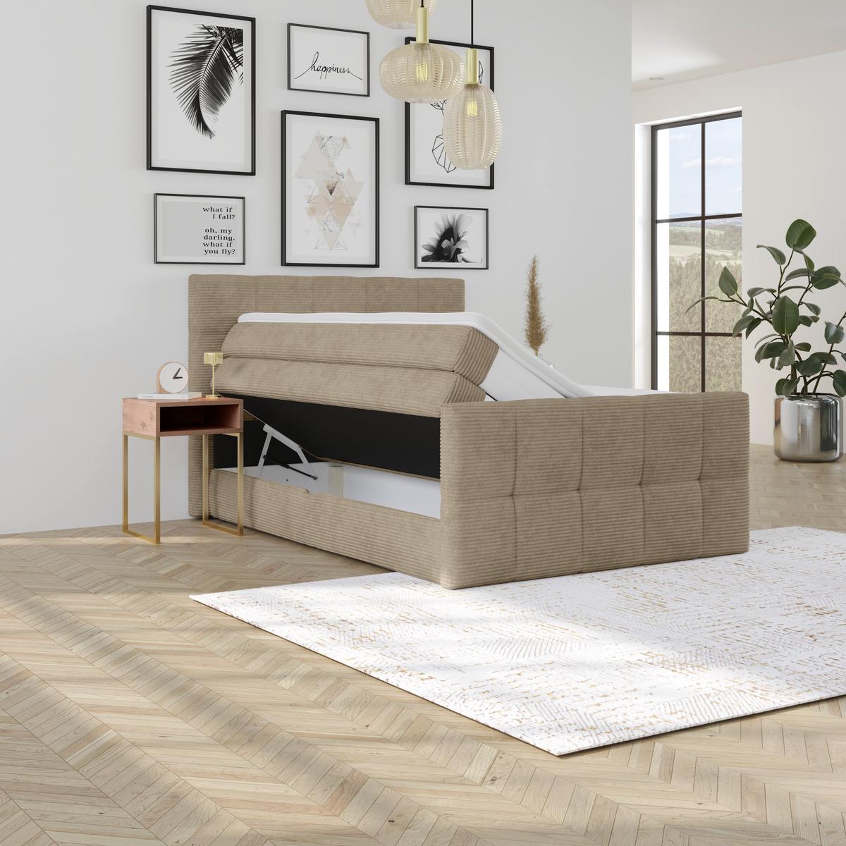 Boxspringbett mit Topper und Bettkasten 140x200 Medino - Schlammfarben, KONVENTIONELL, Holz/Holzwerkstoff (140/200cm)