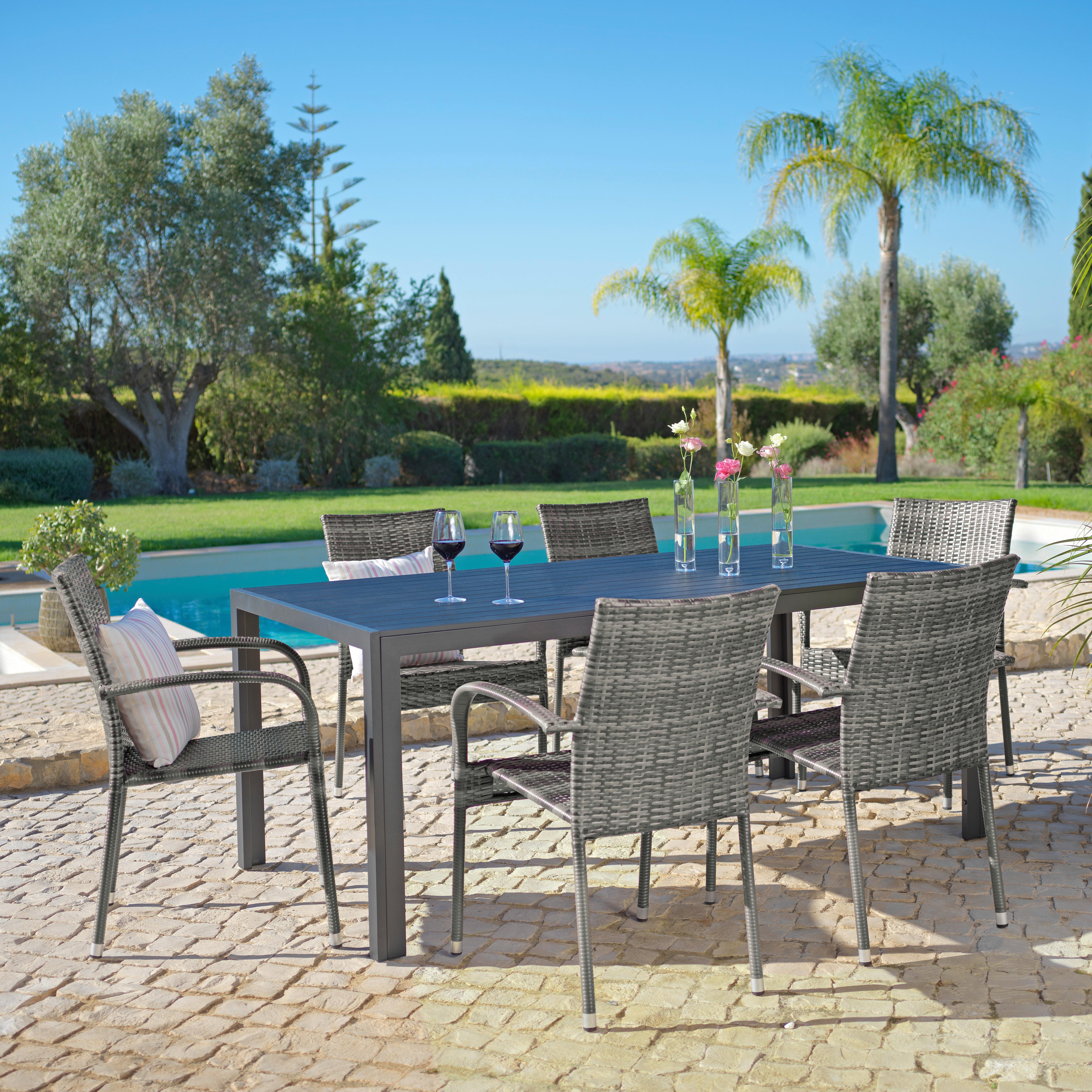 Gartenstuhl Stapelbar Emilia, Polyrattan - Dunkelbraun, MODERN, Kunststoff/Metall (64/87/56cm) - Ondega