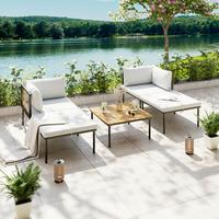 Loungegarnitur 5--Teilig. Vienna aus Akazie mit Kissen - Schwarz/Grau, MODERN, Holz/Textil - Beldano