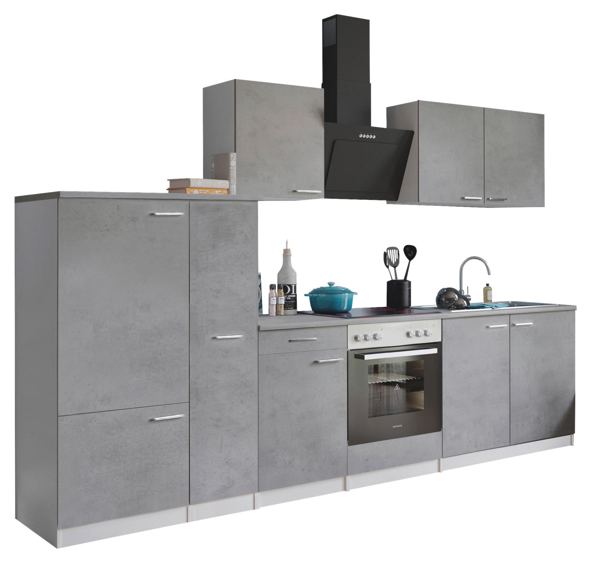 Küchenblock Malia B: 300 cm Grau, mit Geräte - Weiß/Grau, Basics, Holzwerkstoff (300cm) - Respekta