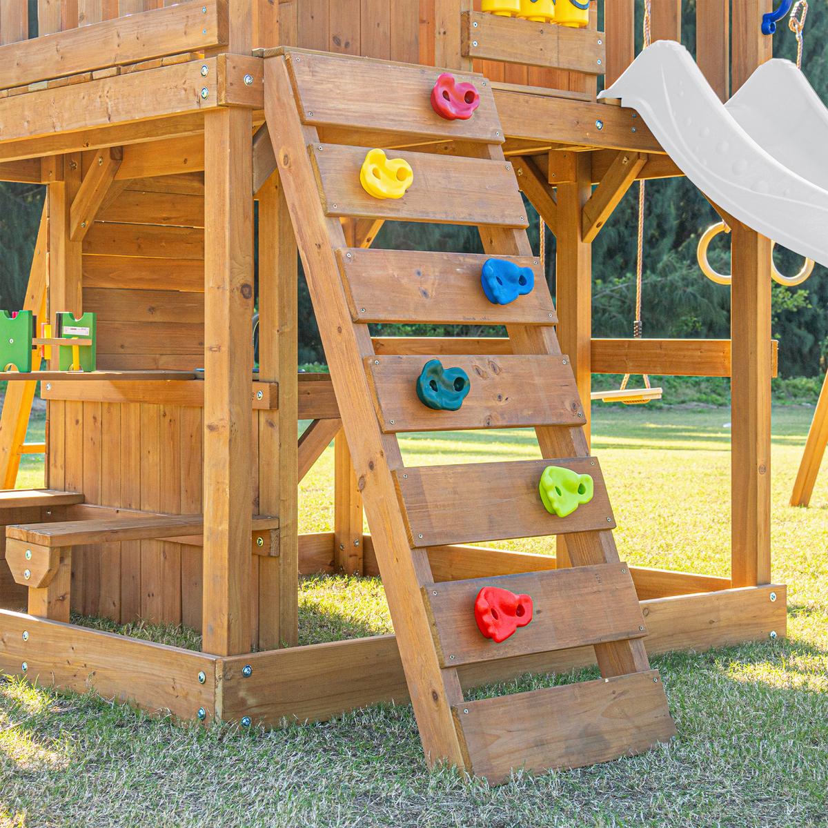 Spielturm mit Rutsche Weiss - Anthrazit/Braun, Basics, Holz/Kunststoff (435/410/305cm) - Ambia Garden