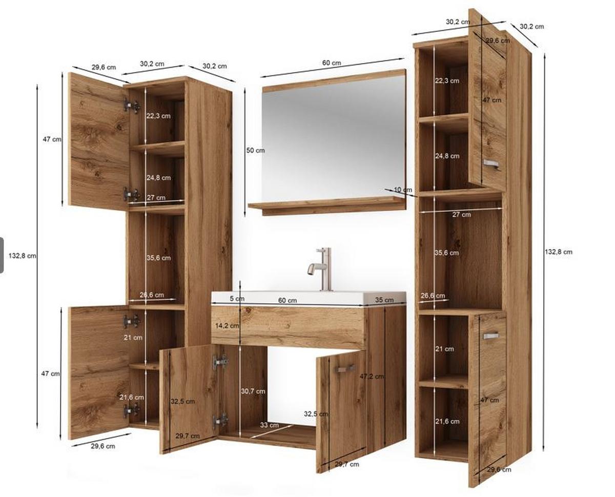 Kúpeľňa 5-dielna, biela - biela/biela s vysokým leskom, Lifestyle, kov/kompozitné drevo (120cm) - P & B