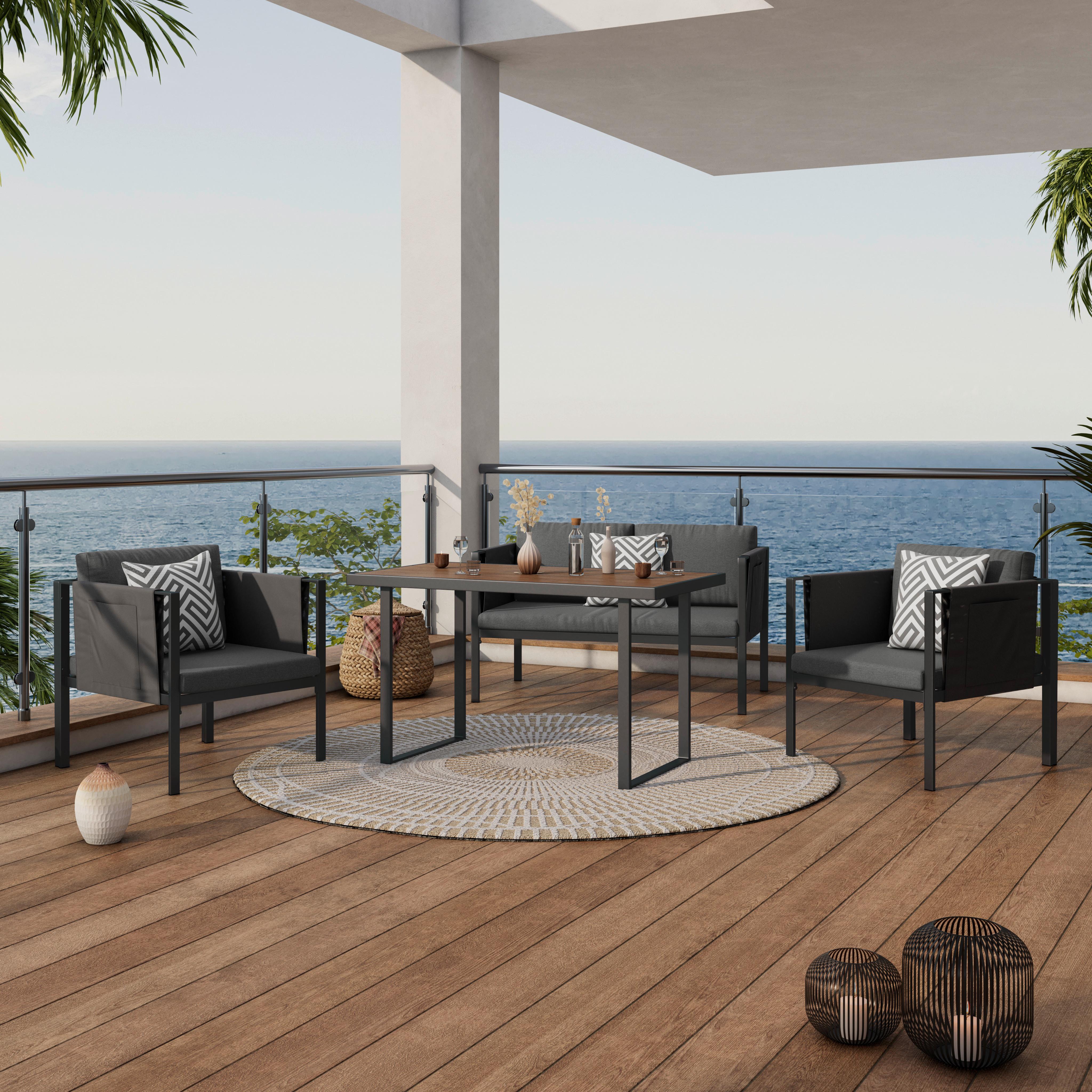 Loungegarnitur 4-Tlg Padua Metall/Kunststoff mit Kissen - Dunkelgrau/Schwarz, MODERN, Holz/Kunststoff - Beldano