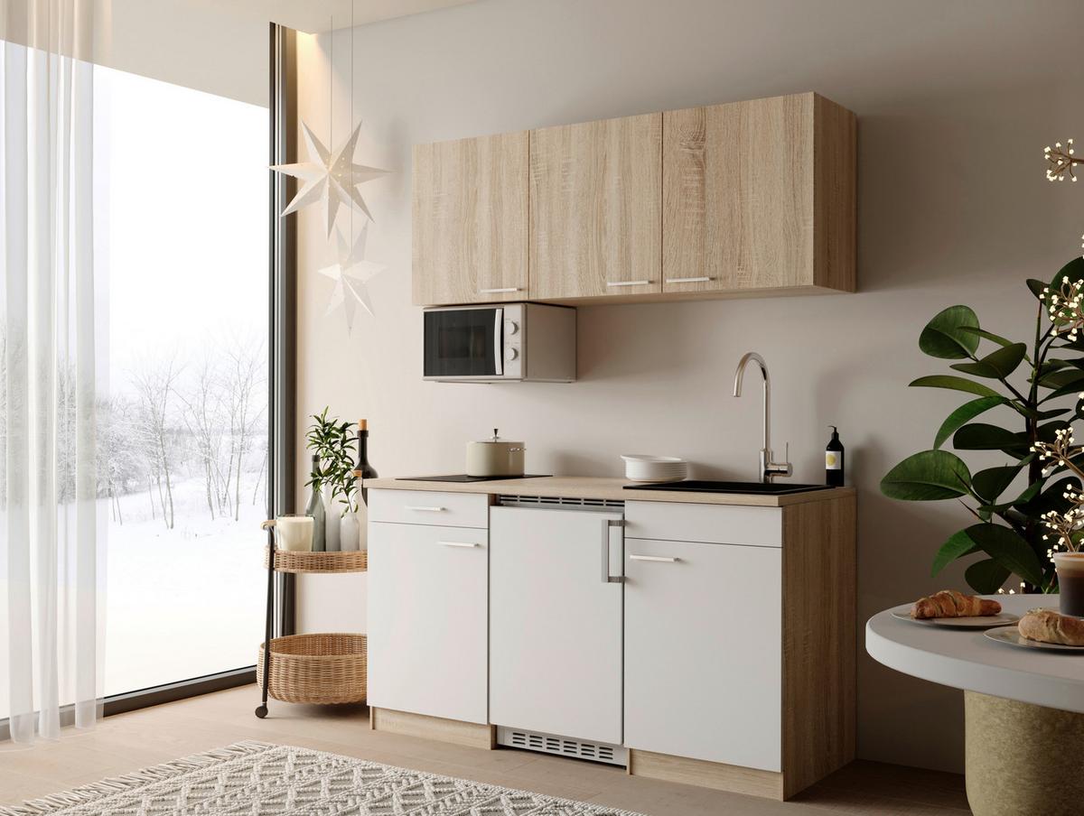 MINIKÜCHE Ingrid, Weiß B: 150 cm - Eichefarben/Weiß, Design, Holzwerkstoff (150cm) - Respekta