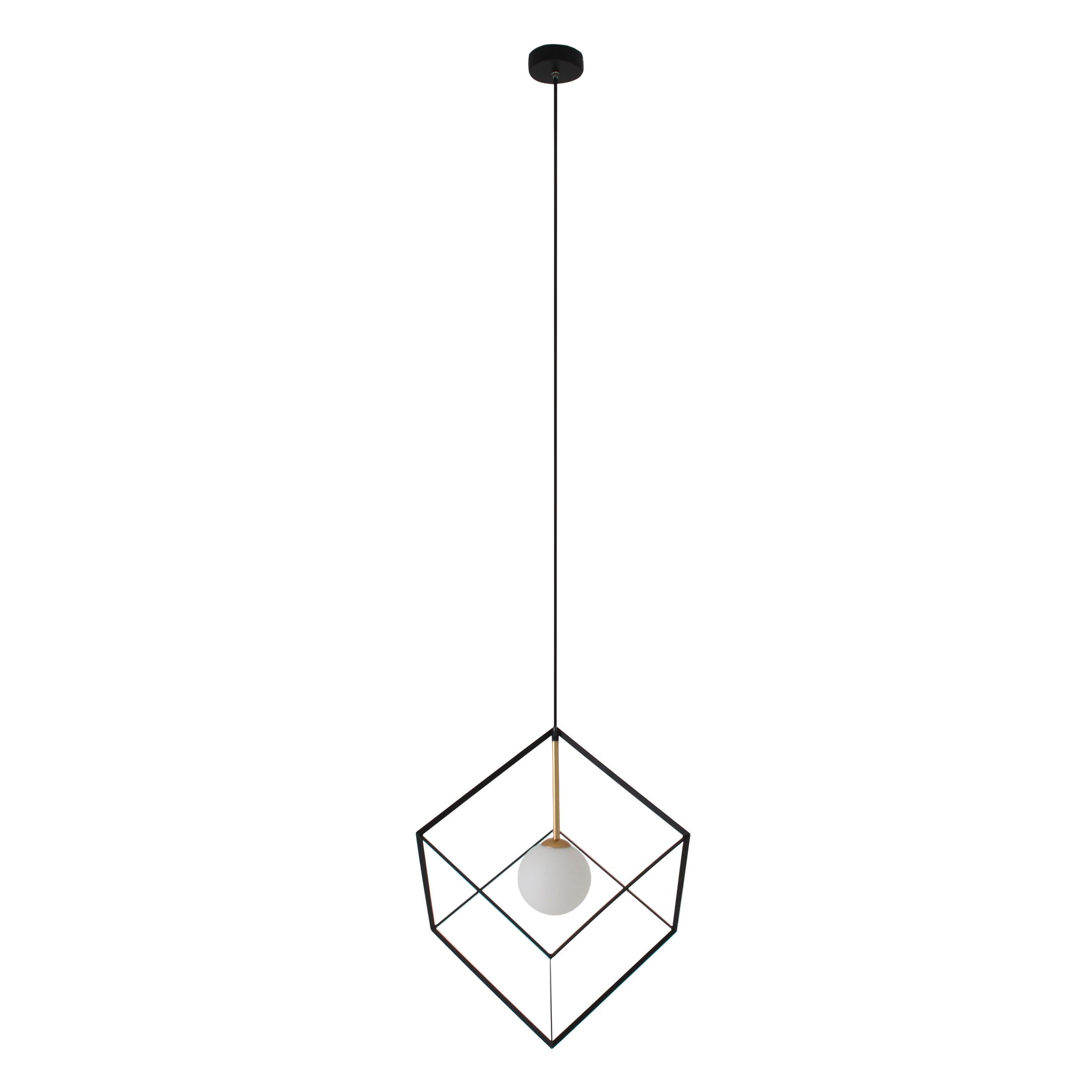Hängeleuchte Cadre H: 130 cm 1-Flammig, Würfelform - Schwarz/Weiß, Design, Glas/Metall (30/130cm) - Näve