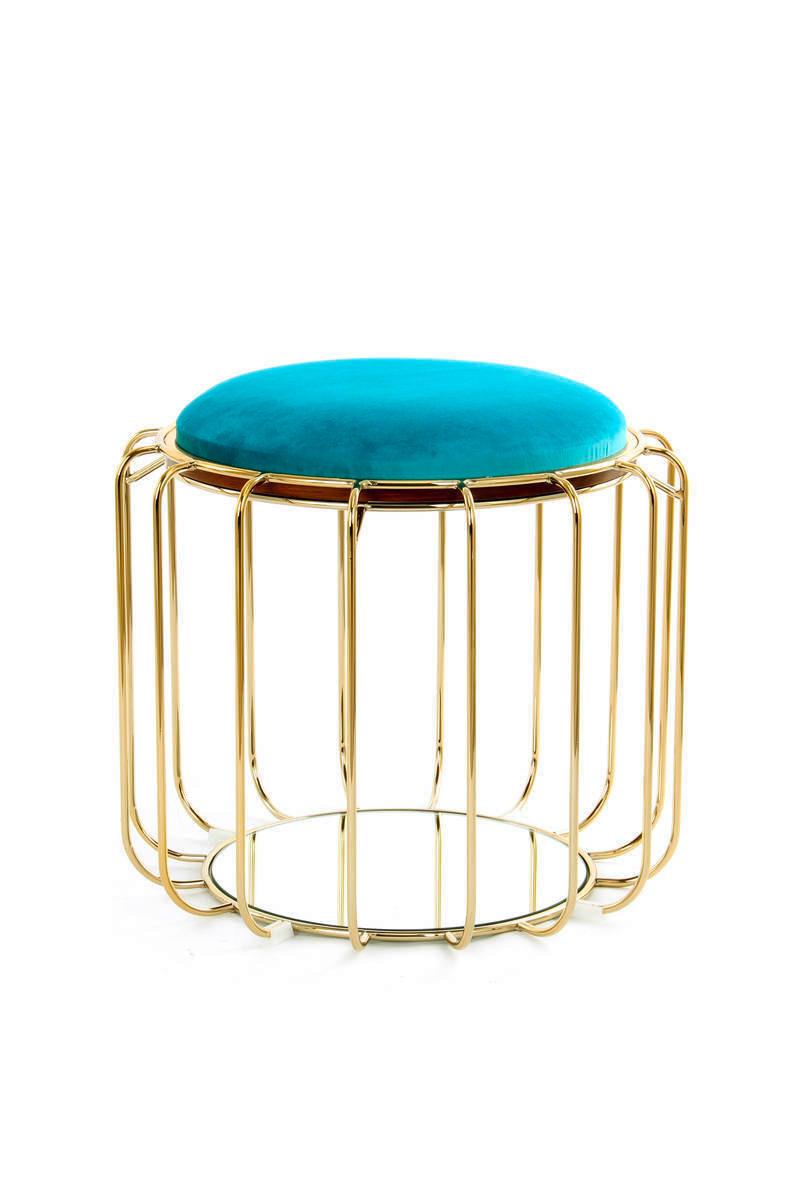 Beistelltisch/Pouf 2 in 1 Comfortable Gold/Türkis - Türkis/Goldfarben, Basics, Glas/Holzwerkstoff (50/45/50cm) - Kayoom