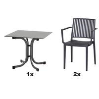 Gartengarnitur T20181 - Anthrazit, Basics, Holzwerkstoff/Kunststoff (80/80/80cm) - Siena Garden