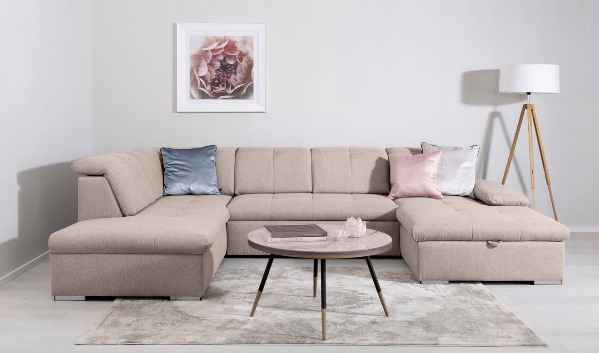 Wohnlandschaft Ramzes Beige U: 215x328x173 cm - Beige/Grau, Design, Textil (215/328/173cm) - MID.YOU