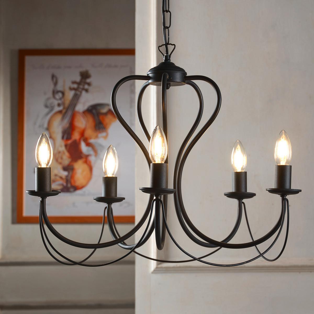 Kronleuchten 4236/5n 5xe14 Schwarz, Metall - Schwarz, Basics, Metall (55/105cm)