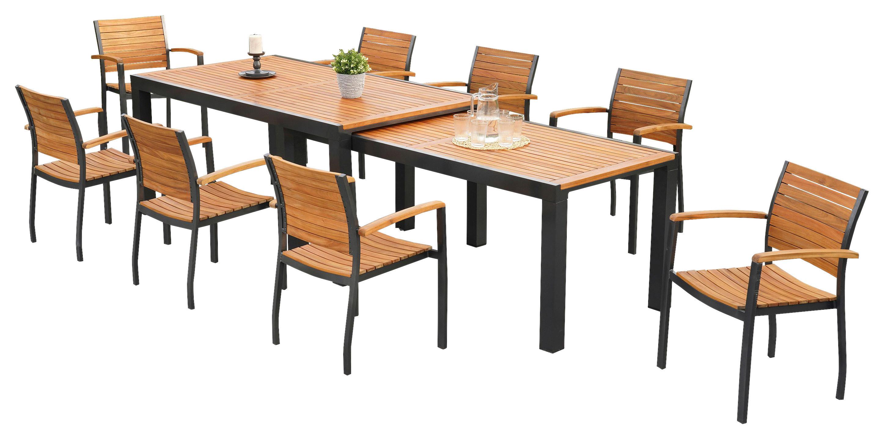 Gartengarnitur Santorin - Graphitfarben/Naturfarben, MODERN, Holz/Metall - Gardenson
