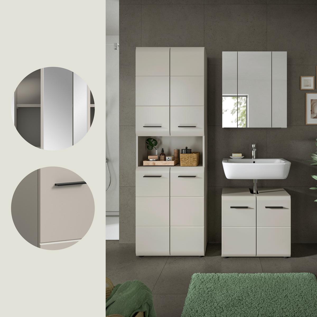 Badezimmer Ice Kaschmir B: 120cm - Kaschmir/Schwarz, Trend, Glas/Holzwerkstoff (120cm) - MID.YOU