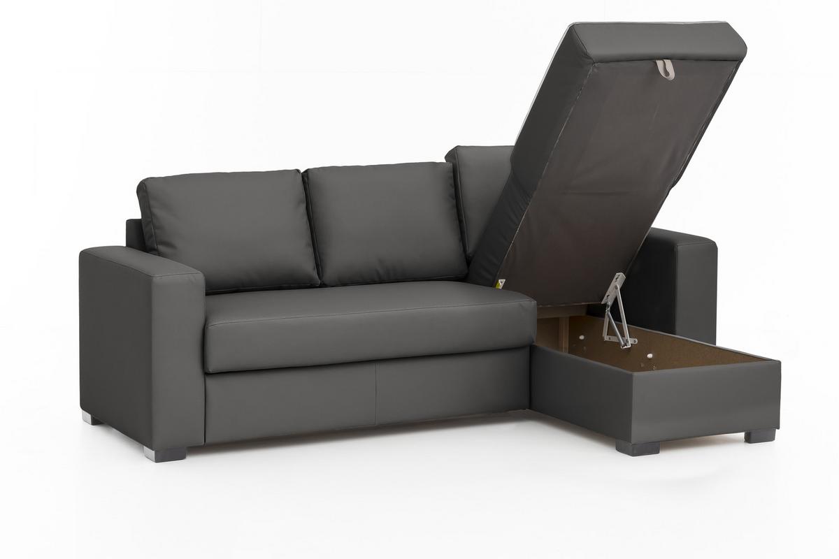 Ecksofa mit Schlaffunktion + Bettkasten Cristiano Lederlook - Dunkelgrau, Basics, Textil (220/150cm) - MID.YOU