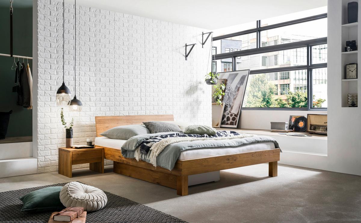 Bett Forti, Wildeiche 200x200 cm - Wildeiche/Eichefarben, Natur, Holz (200/200cm) - Hasena