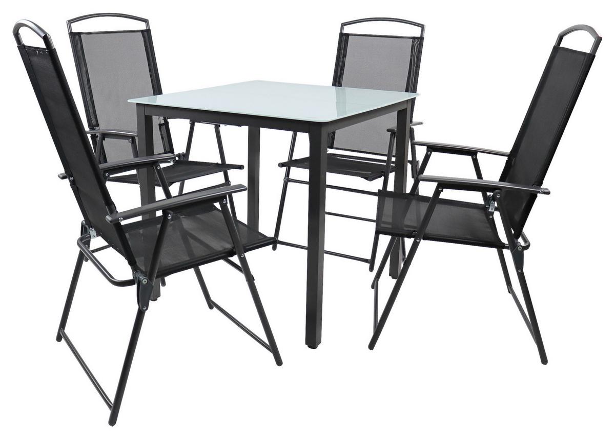 Zahradní sestava, 5- dílna stůl 80x80 - antracitová, Basics, kov/textil - Gardenson