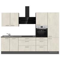 Kuchynská linka 300CM biely betón/ bridlicová šedá - biela/farba ušľachtilej ocele, Modern, kov/kompozitné drevo (300cm) - Nobilia