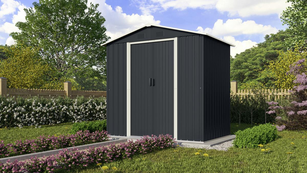 Gerätehaus Ohne Boden 194x184x131 Cm - Anthrazit/Weiß, Basics, Metall (194/184/131cm)