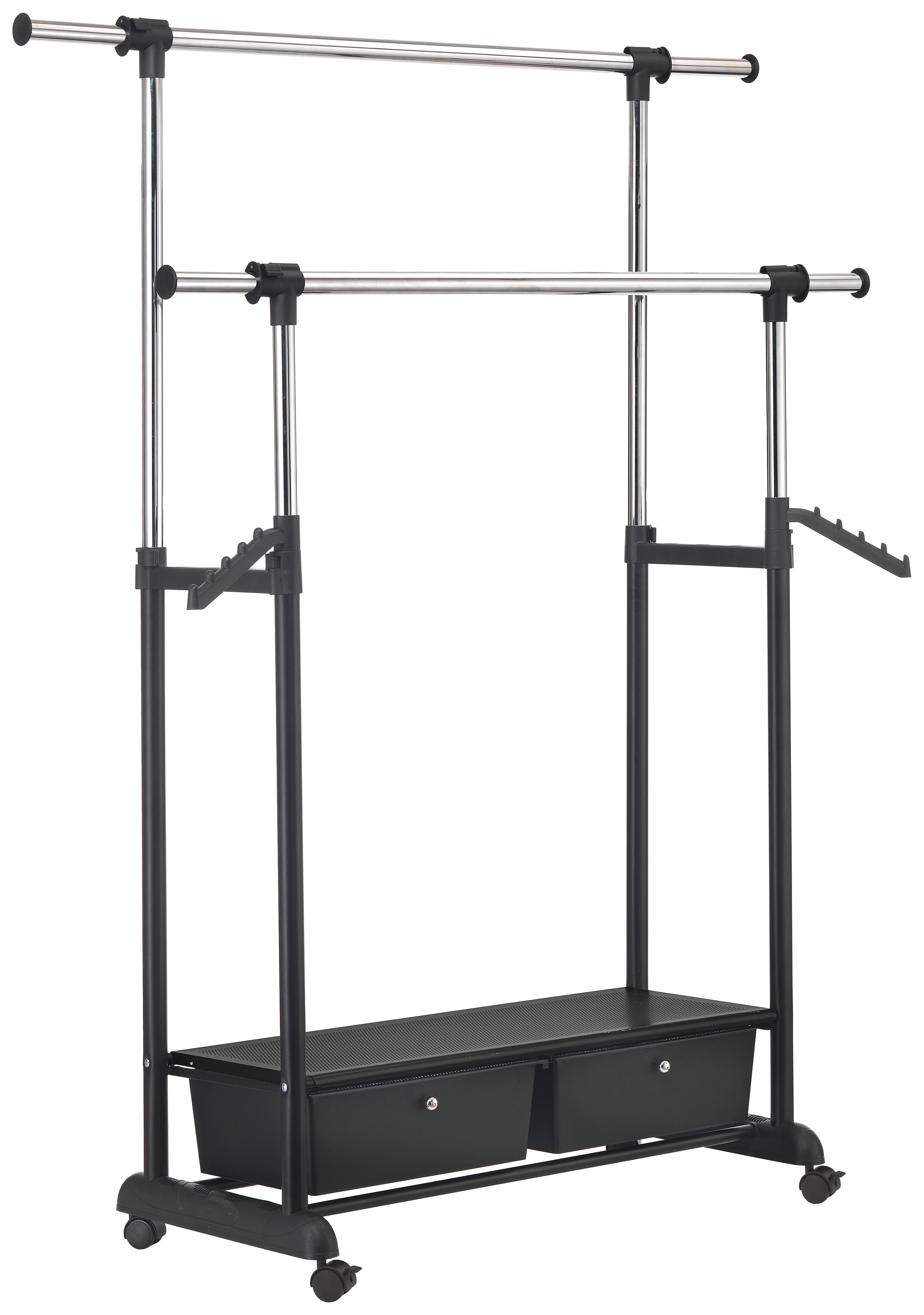 Kleiderwagen Cuba L: 92-143 cm Metall/Kunststoff mit Laden - Chromfarben/Schwarz, MODERN, Kunststoff/Metall (92-143/116-176/44cm)