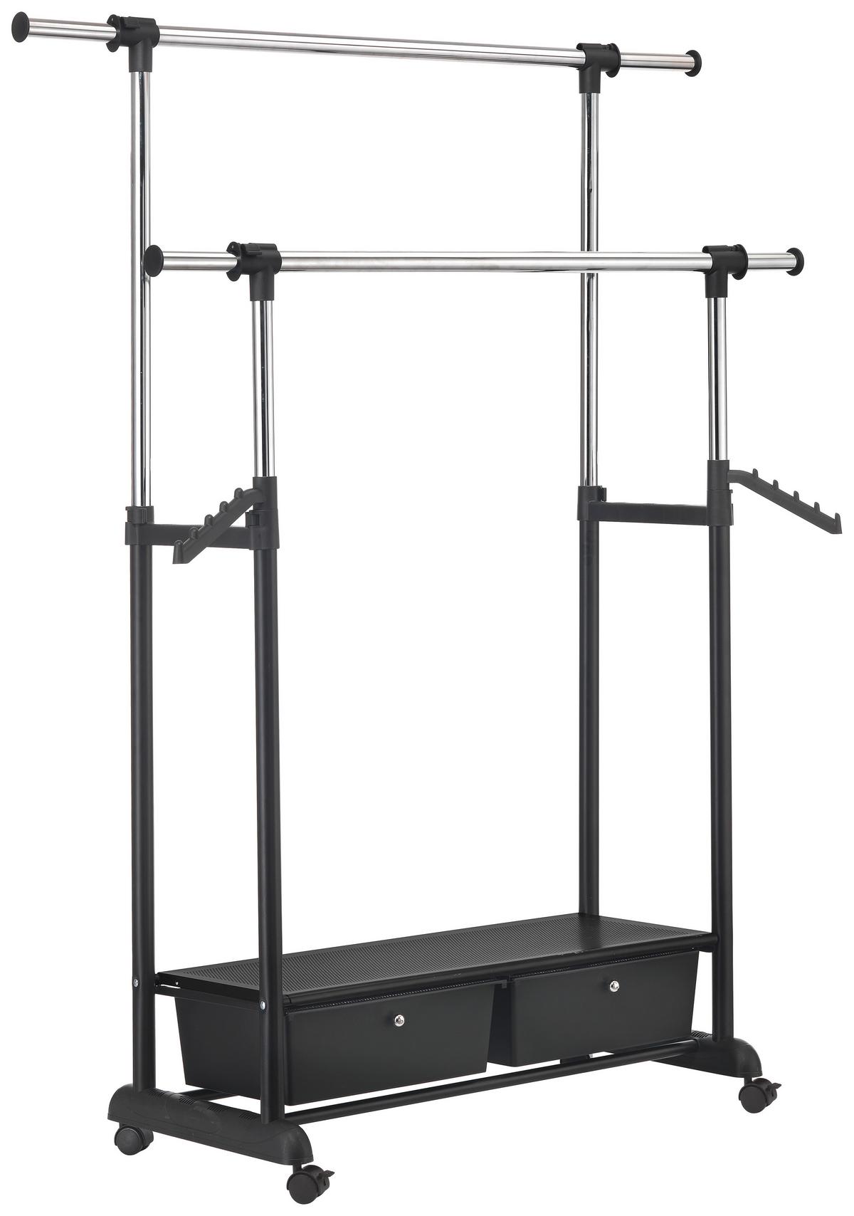 POJÍZDNÝ ŠATNÍ STOJAN CUBA 2 - černá/barvy chromu, Moderní, kov/plast (92-143/116-176/44cm)