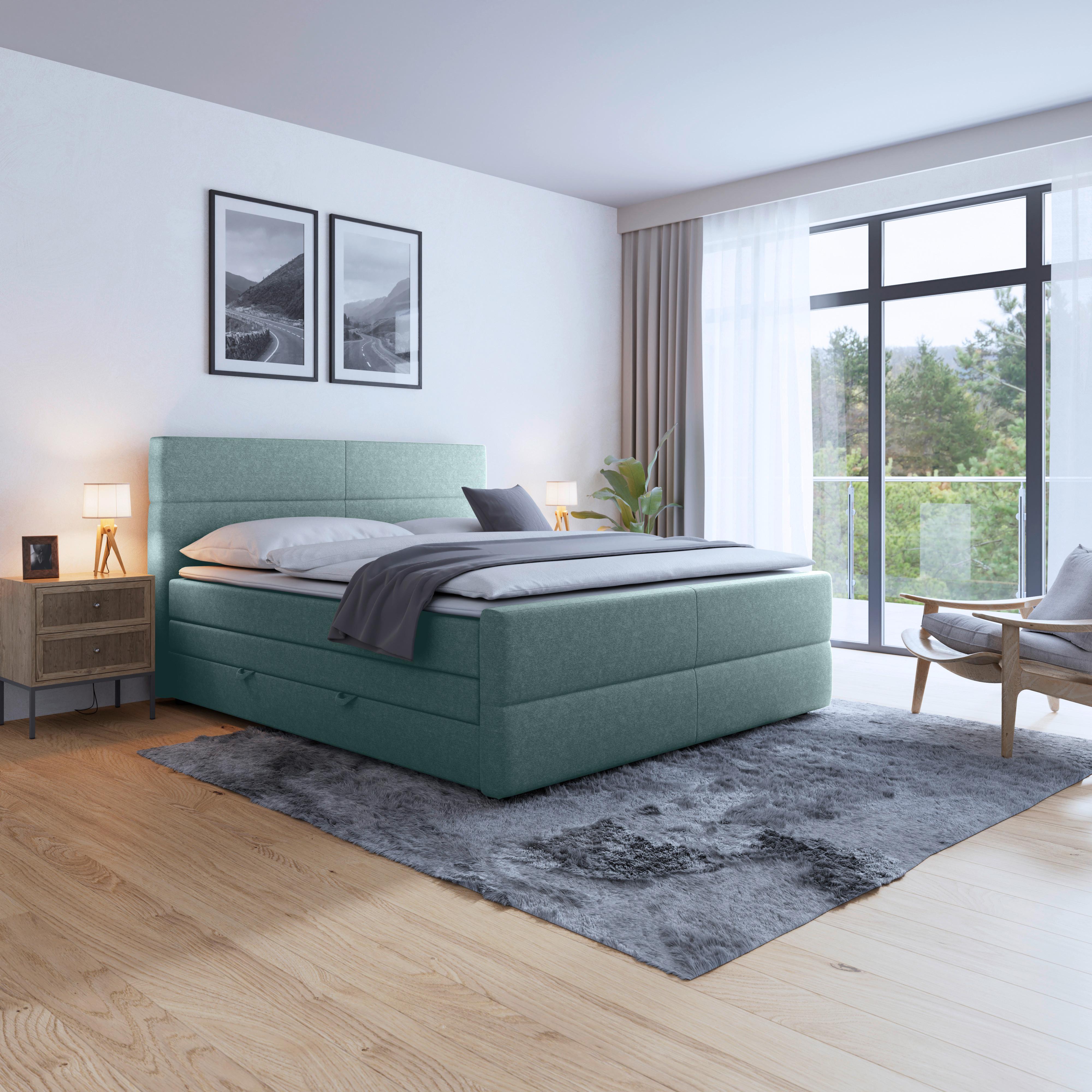 Boxspringbett Mit Bettkasten Verona 180x200 Cm Blau - Blau/Schwarz, MODERN, Holz/Kunststoff (180/200cm) - MID.YOU
