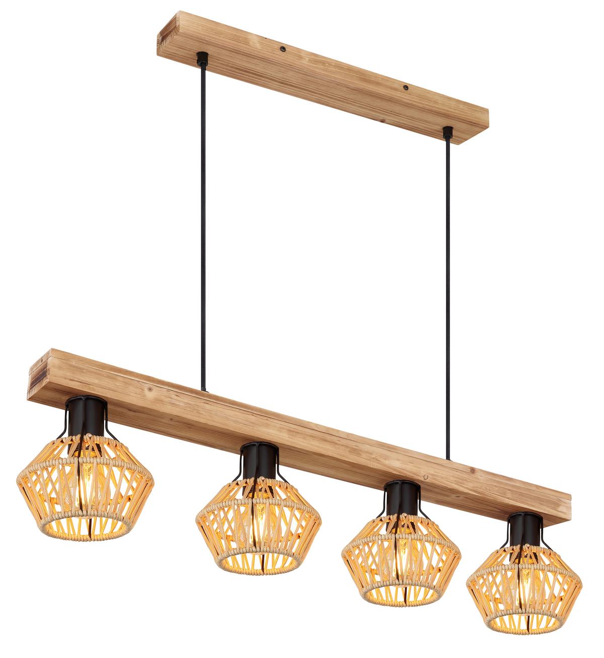 Hängeleuchte 54043-4h - Dunkelbraun/Schwarz, Natur, Naturmaterialien/Metall (80/16/120cm) - Globo