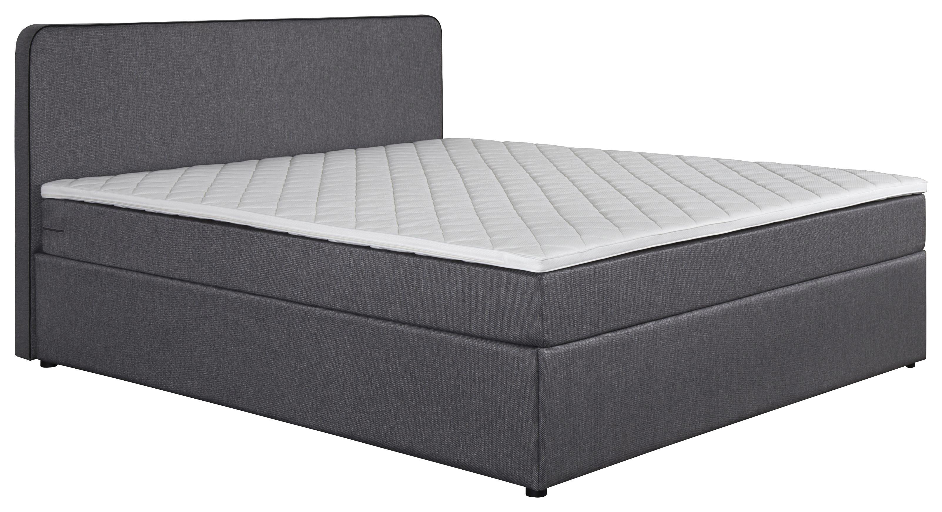 Boxbett Carrol 140x200 Im Trendigen Boxspringlook Grau - Blau/Schwarz, KONVENTIONELL, Holz/Textil (140/200cm)