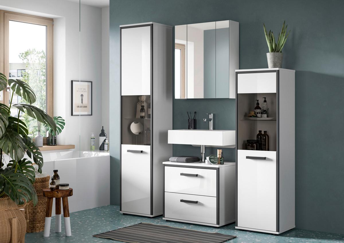 Badezimmer Kojak Schwarz/weiß K: 60 Cm - Weiß Hochglanz/Schwarz, MODERN, Holzwerkstoff (60cm) - MID.YOU