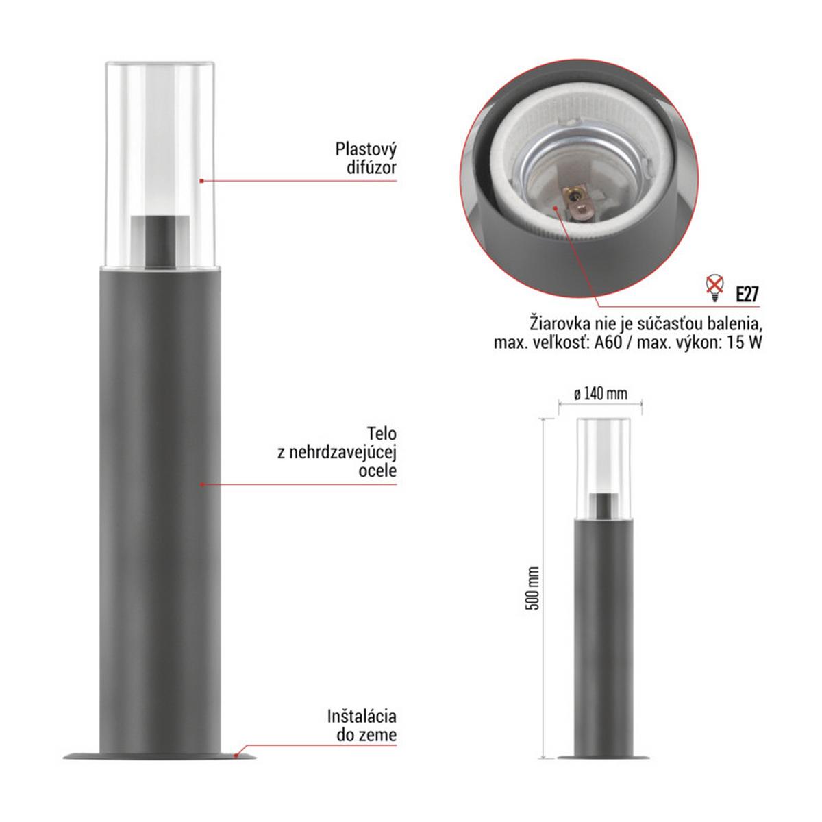 VONKAJŠIE LED SVIETIDLO ZALA - antracitová, Modern, kov/plast