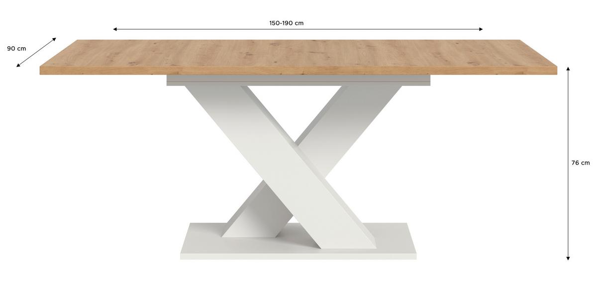Ausziehtisch Marlon 150 Az Artisan/Weiß, B: 150-190 cm - Weiß/Eiche Artisan, KONVENTIONELL, Holzwerkstoff (150-190/90/76cm) - MID.YOU