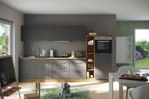 Küchenzeile Florenz ohne Geräte 330 cm Grau/Eichef. - Eiche Wotan/Grau, Design, Holzwerkstoff (330cm) - Held