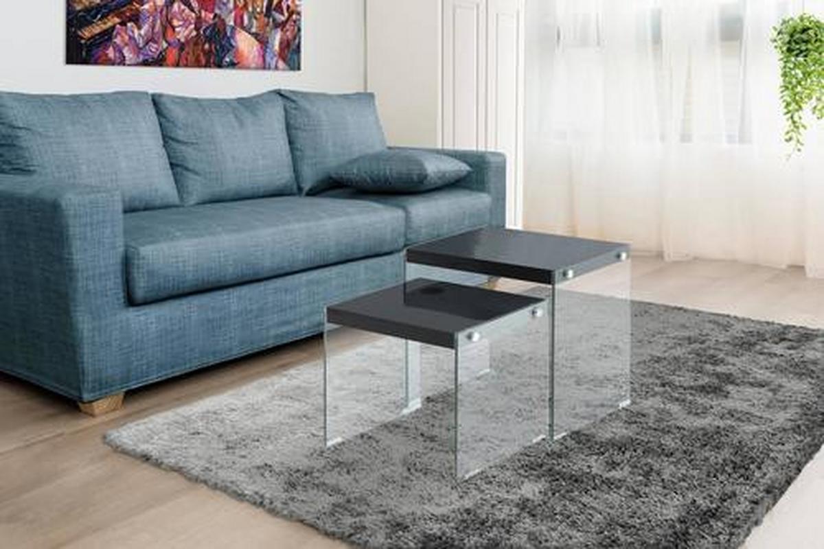 Beistelltisch 2er-set Elementary Glas, Schwarz - Klar/Schwarz, Basics, Glas/Holzwerkstoff - Kayoom