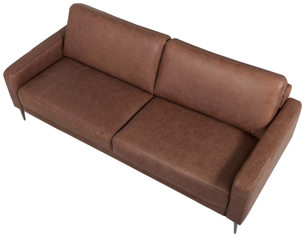 3-Sitzer-Sofa Spring, Dunkelbraun B: 187 cm - Dunkelbraun/Schwarzchrom, Design, Leder (187/85/92cm) - Livetastic