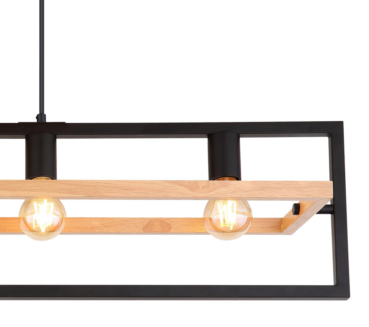 Hängeleuchte H: 150 cm 4-Flammig, drehbar - Schwarz/Braun, Natur, Holz/Metall (98/20/150cm) - Globo