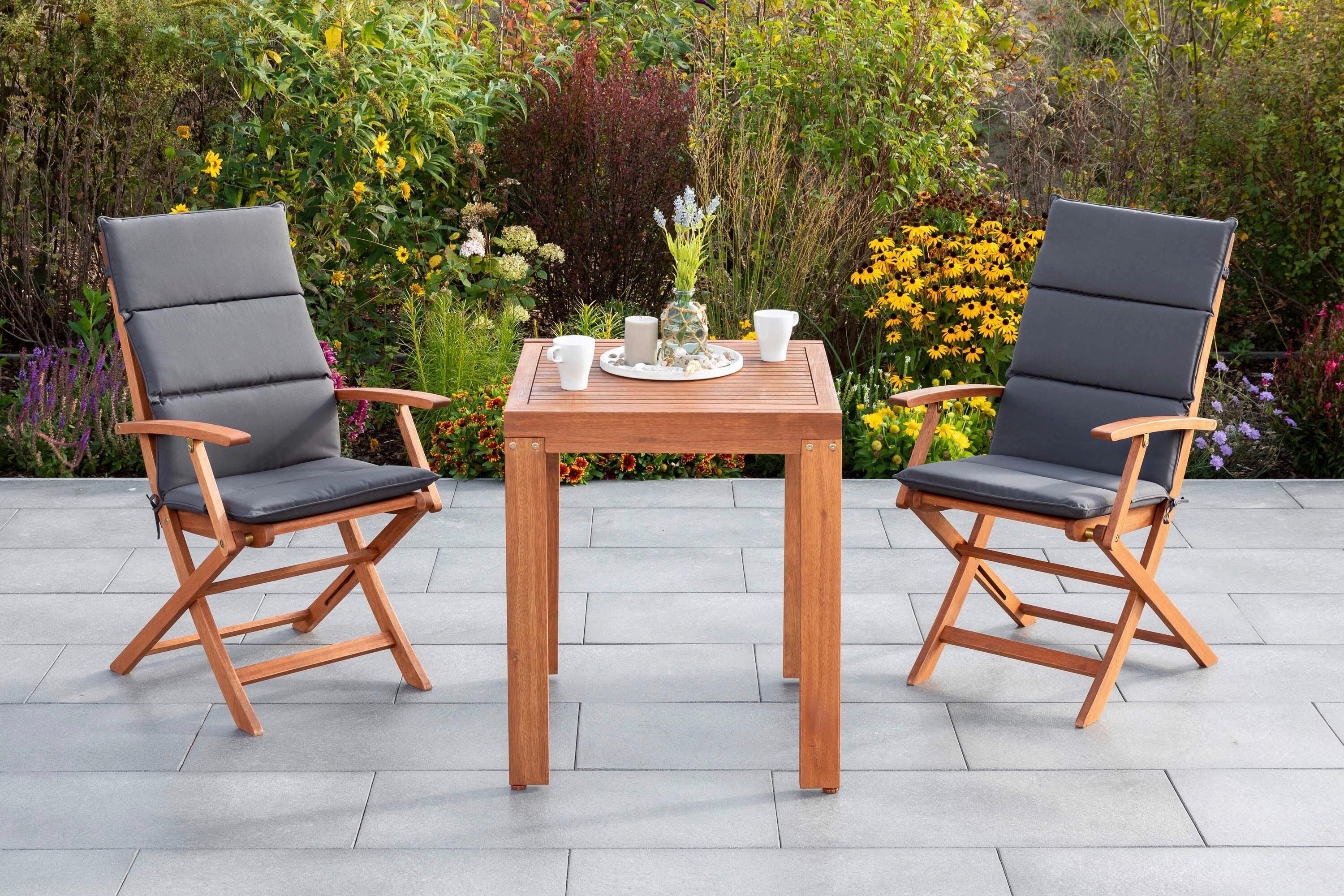 Gartentischgruppe Comodoro 5 -Teilig. Grau/Naturfarben - Eukalyptusholzfarben/Grau, KONVENTIONELL, Holz/Textil - Gardenson