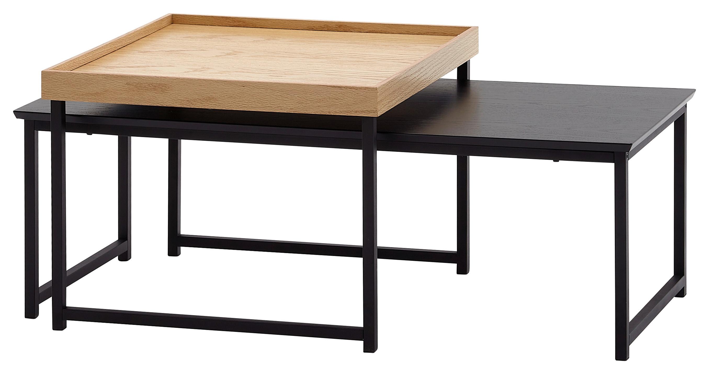 Sada zasúvacích stolíkov š: 110cm - čierna/farba duba, Modern, kov/kompozitné drevo (110/37/48cm) - MID.YOU