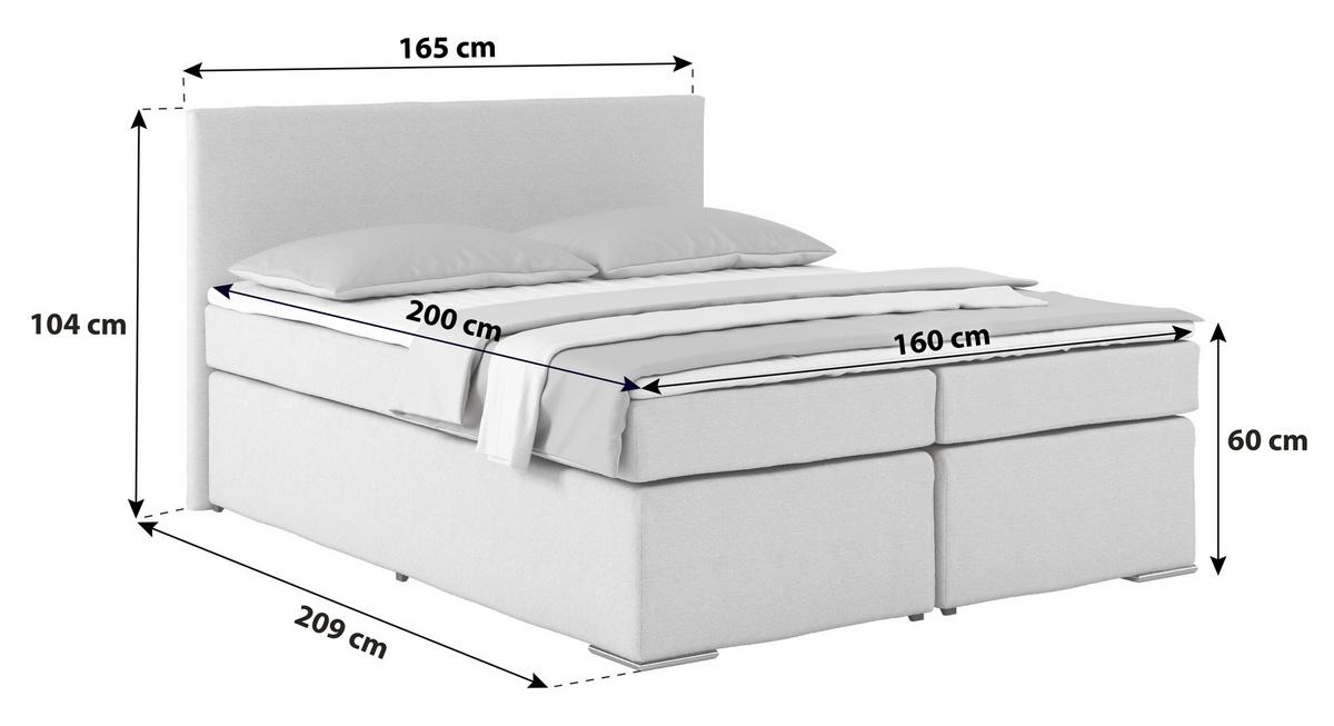 Posteľ Boxspring NERO PL: 160/200 cm, čierna - čierna/chrómová, Konventionell, kov/textil (160/200cm)