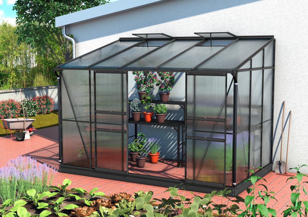 Anlehn-Gewächshausbausatz Ida 6500 6,5 m2 Metall/Kunststoff - Schwarz, Basics, Kunststoff/Metall (324,3/220,8/201,4cm)