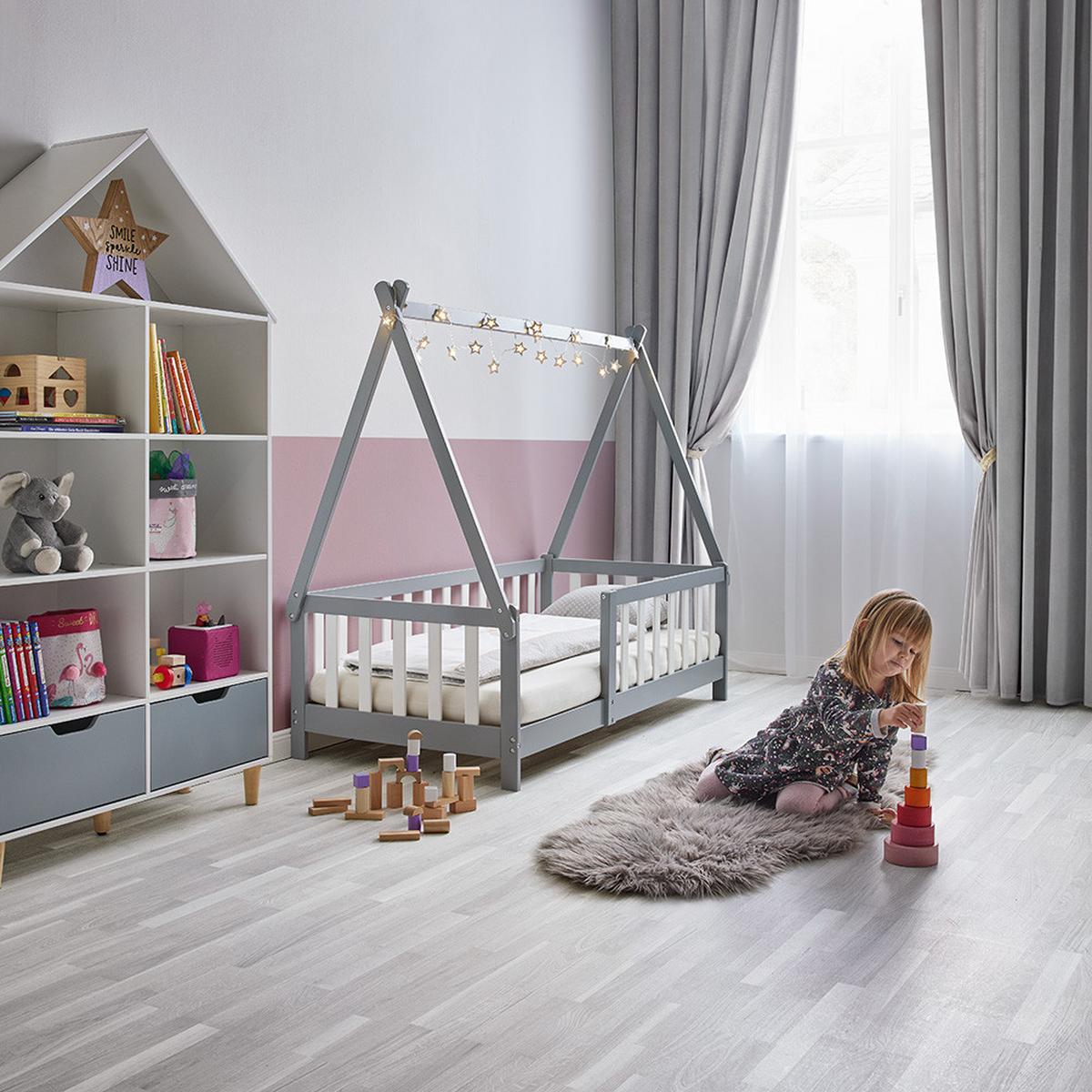 Postel pro děti ADELIA 140x70 cm - šedá/bílá, Moderní, dřevo (70/140cm) - Bessagi Home