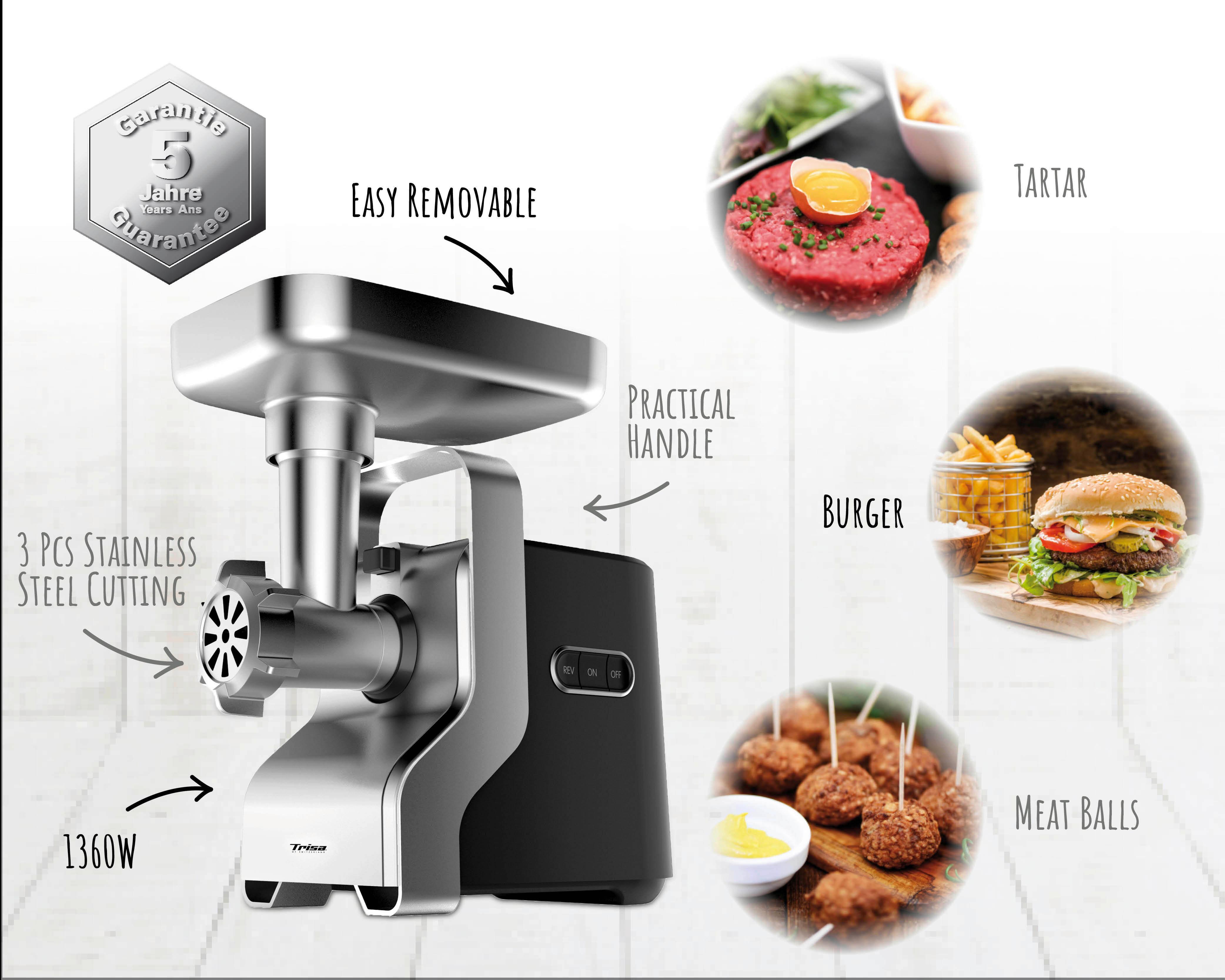 Fleischwolf Vario Grinder Edelstahl, 500 W - Edelstahlfarben, MODERN, Metall (16,5/34,5/31,5cm) - Trisa Electronics
