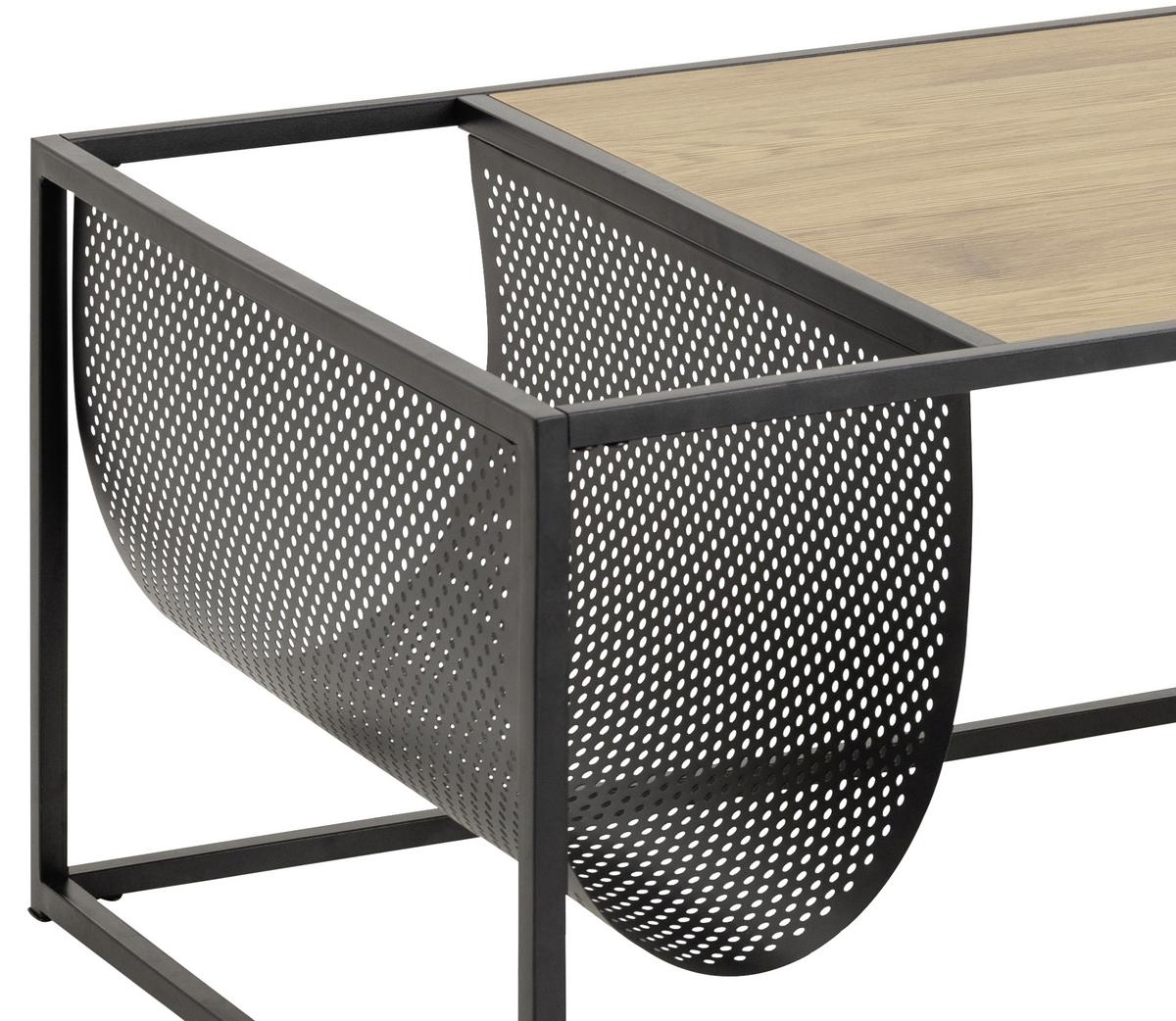 Couchtisch Mit Ablage Seaford, Eichefarben/schwarz - Eichefarben/Schwarz, Trend, Holzwerkstoff/Metall (110/60/40cm) - Livetastic