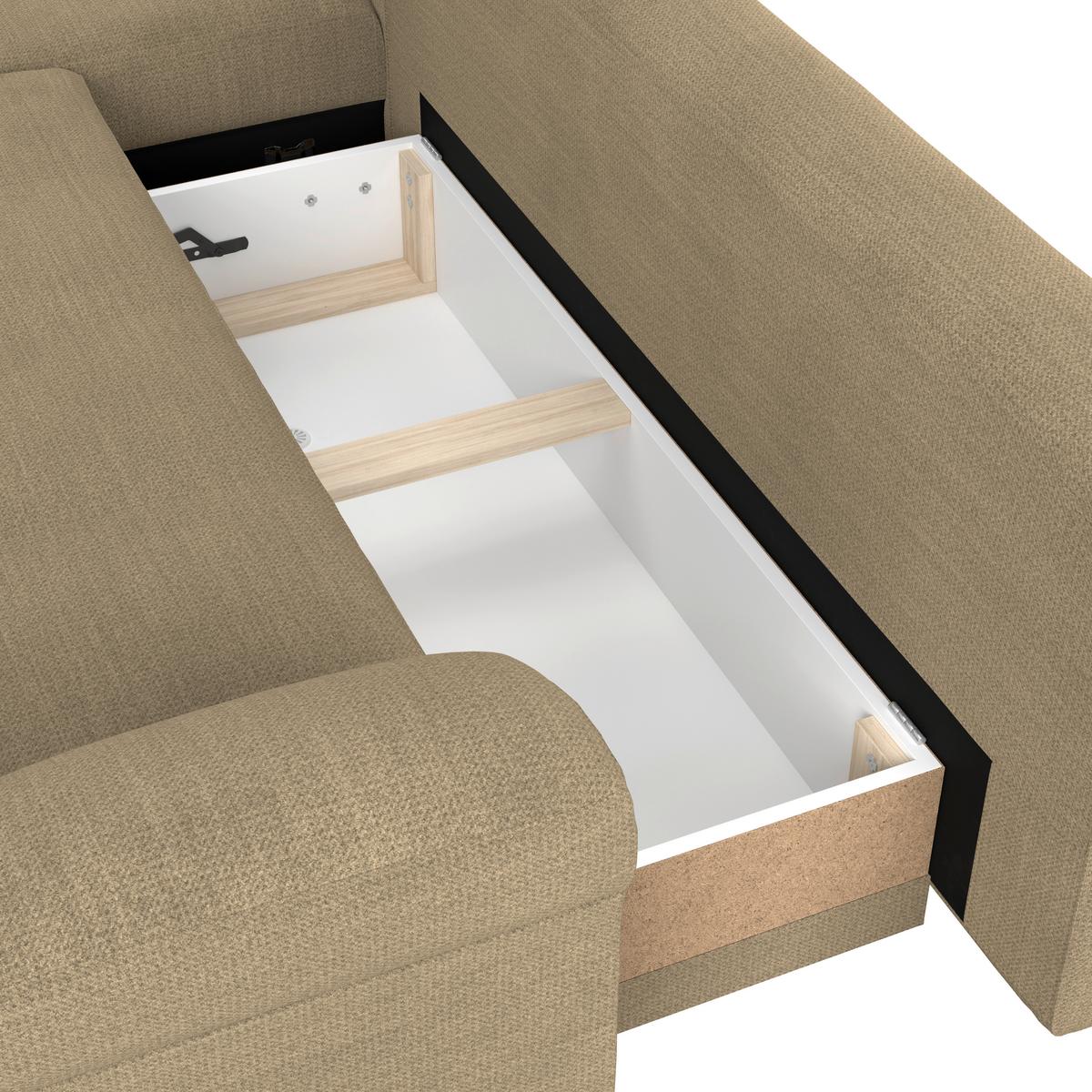 Ecksofa mit Schlaffunktion Mendoza new Chenille 309x197cm - Beige/Schwarz, KONVENTIONELL, Textil (197/309cm) - Ondega