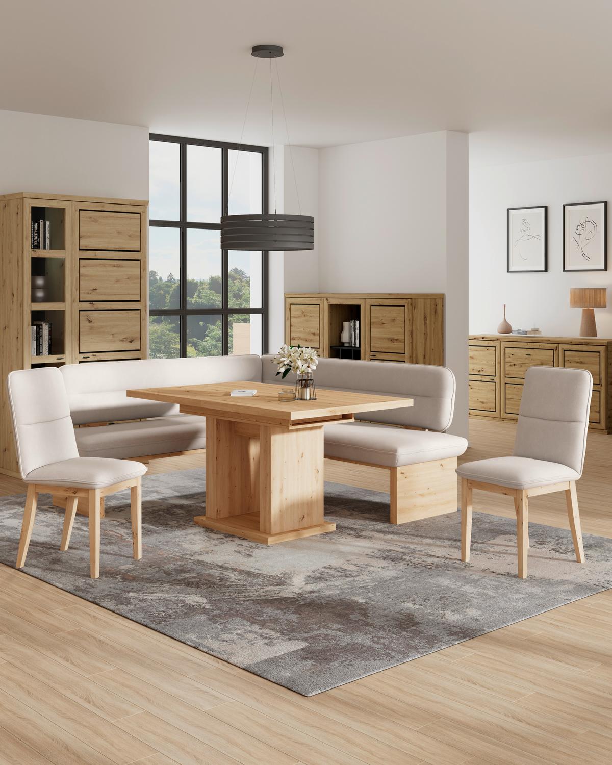Eckbank Beluna Ii Webstoff Beige, B: 170cm - Eichefarben/Beige, KONVENTIONELL, Holz/Textil (170/192cm) - James Wood