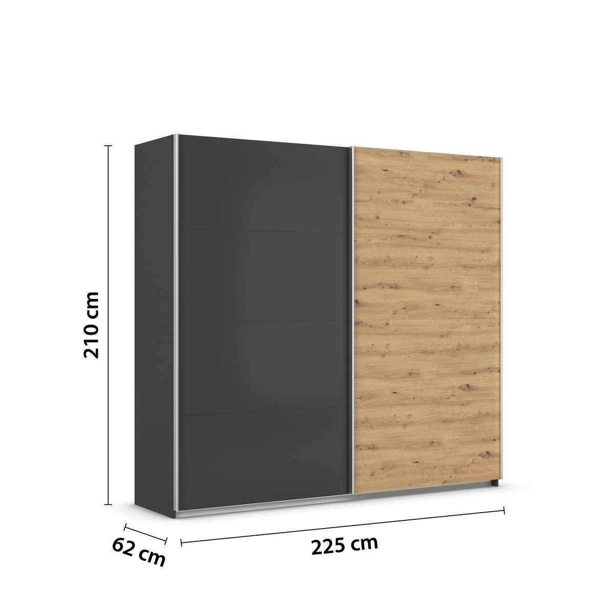 Tolóajtós Szekrény Feldkirch 225/210 Cm - Artisan tölgy/antracit, Modern, faalapú anyag (225/210/62cm)