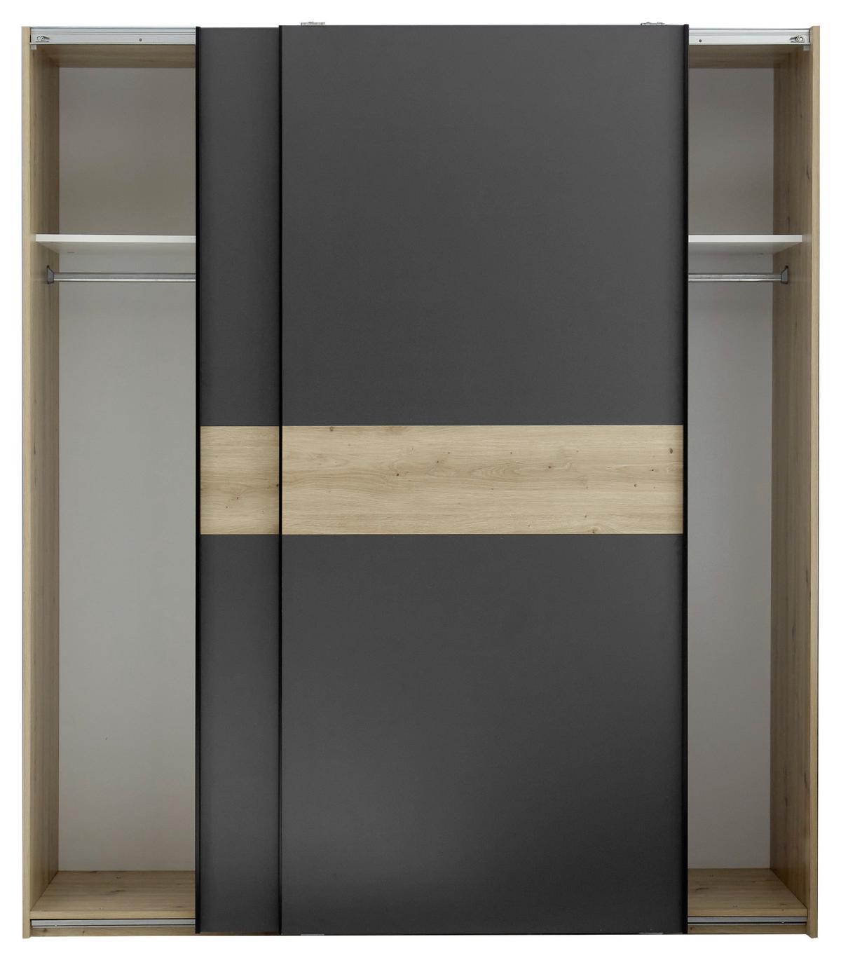 Schwebetürenschrank Liam Eiche Artisan, B: 170 Cm - Graphitfarben/Eiche Artisan, KONVENTIONELL, Holzwerkstoff (170/195/57,5cm)