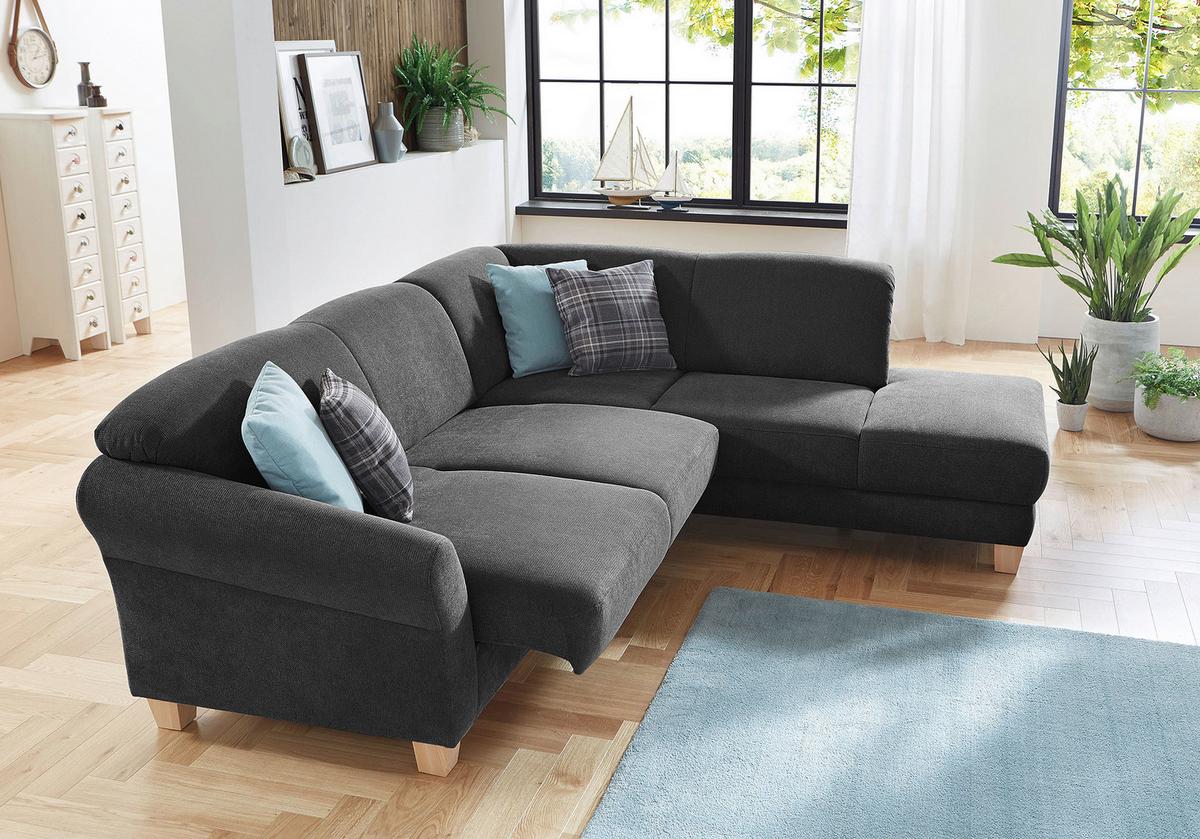 Ecksofa Gotland schwarz mit Bettkasten, 257x212 cm - Schwarz/Naturfarben, KONVENTIONELL, Textil (257/212cm) - Sit & More